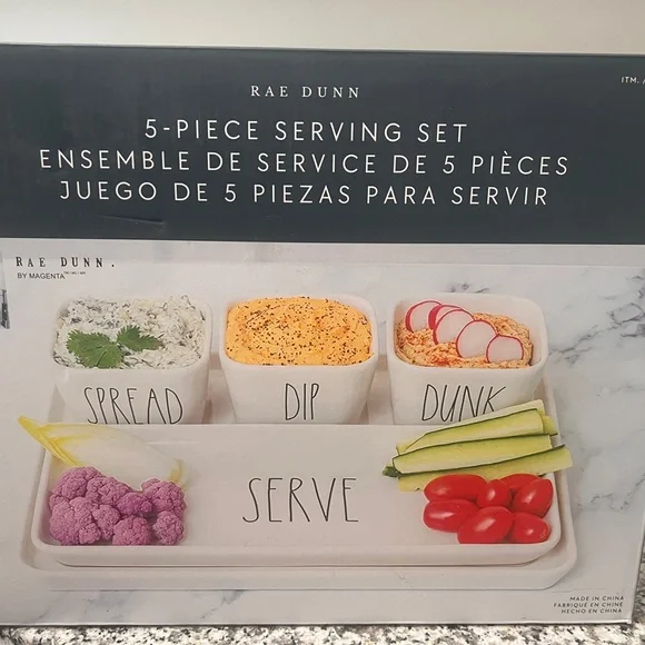 Rae Dunn White Serve Tray with Spread, Dip, Dunk Bowls - Picture 2 of 4